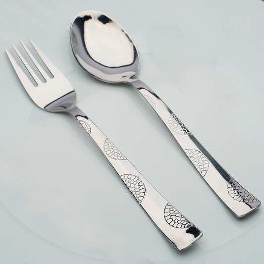 12pc Stainless Steel Cutlery | 16cm Moonpress Spoons & Forks | Silver