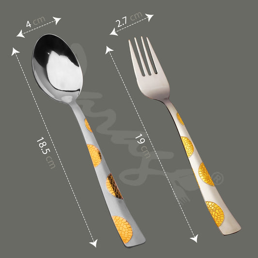 12pc Moonpress Stainless Steel 24k Gold Cutlery | 19cm Spoons & Forks | Dining