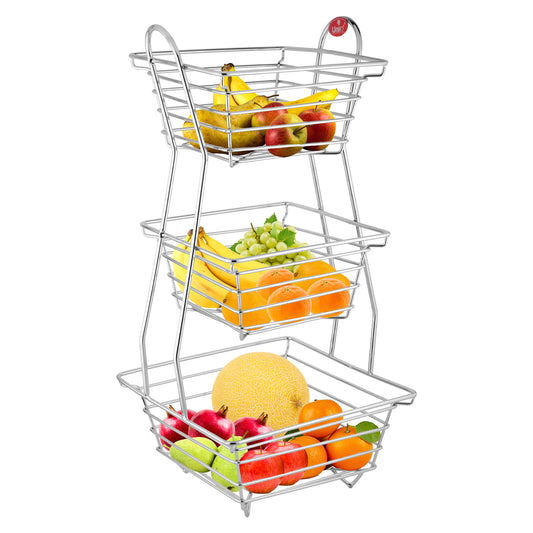 3-Tier Stainless Steel Fruit Basket - Square, Kitchen & Dining Table Stand