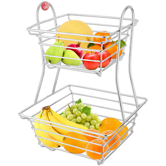 2-Tier Stainless Steel Fruit Basket - Square, Kitchen & Dining Table Stand