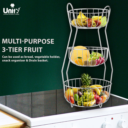 3-Tier Stainless Steel Fruit Basket - Round, Kitchen & Dining Table Stand