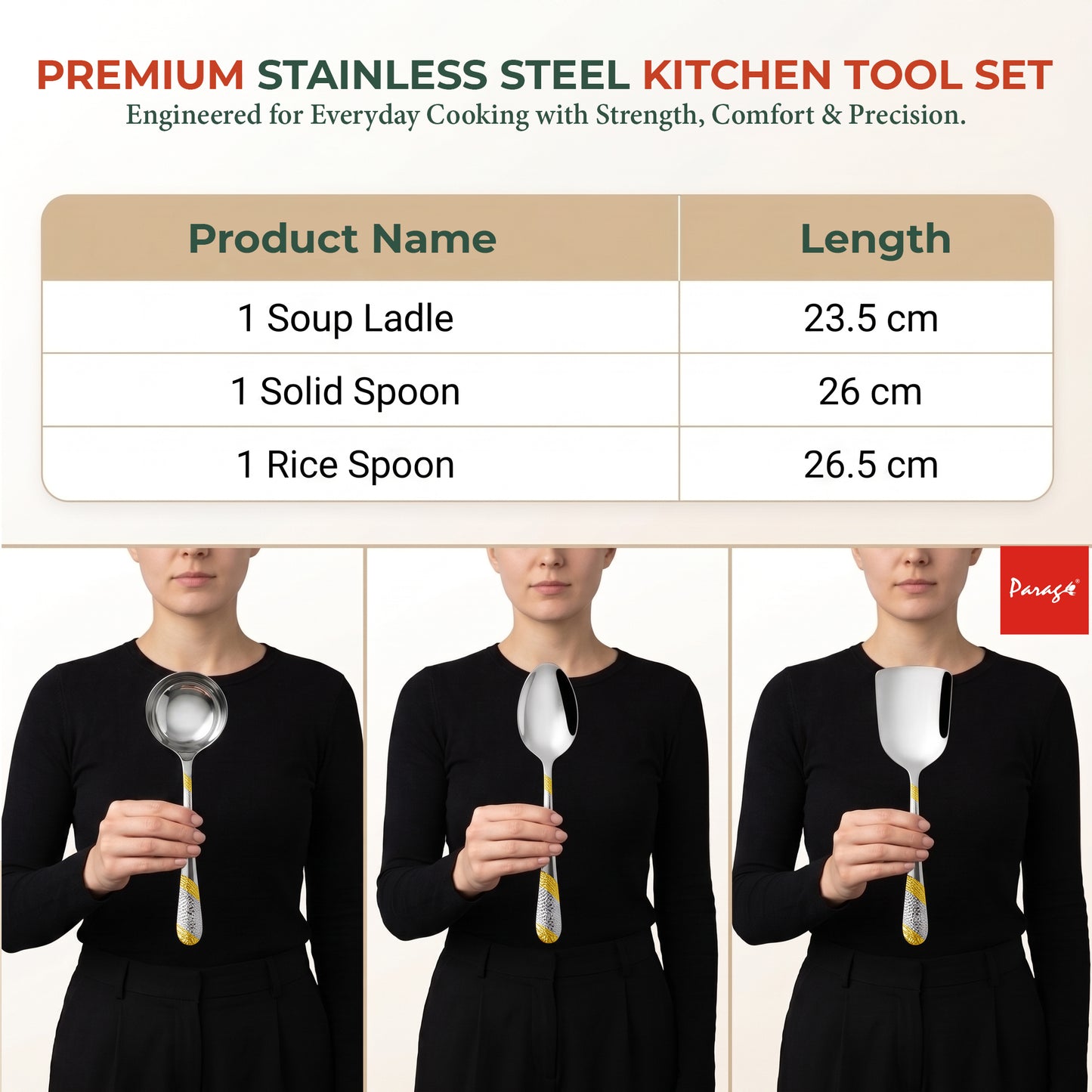 Serving Spoon Set | 3 piece | Stainless Steel | Silver | Heavy Gauge