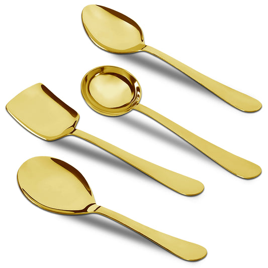 4 Pcs Stainless Steel Gold Serving Spoons Set - Heavy Gauge Kitchen Use