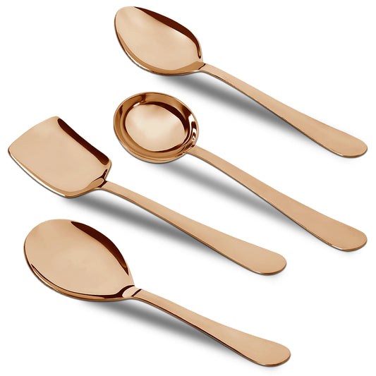 4-Piece Stainless Steel Rose Gold Serving Spoon Set | Heavy Gauge 1.8mm, 1 Soup, 1 Solid & 2 Rice Spoons