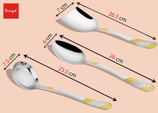 5-Piece Stainless Steel Gold Serving Spoon Set | Heavy Gauge 1.8mm, 2 Soup, 2 Solid & 1 Rice Spoon (24K Gold, Pack of 5)