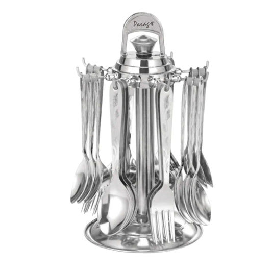 24 Pcs Lily Stainless Steel Cutlery Set with Stand - 6 Dinner Spoons, 6 Tea Spoons, 6 Forks, 6 Soup Spoons