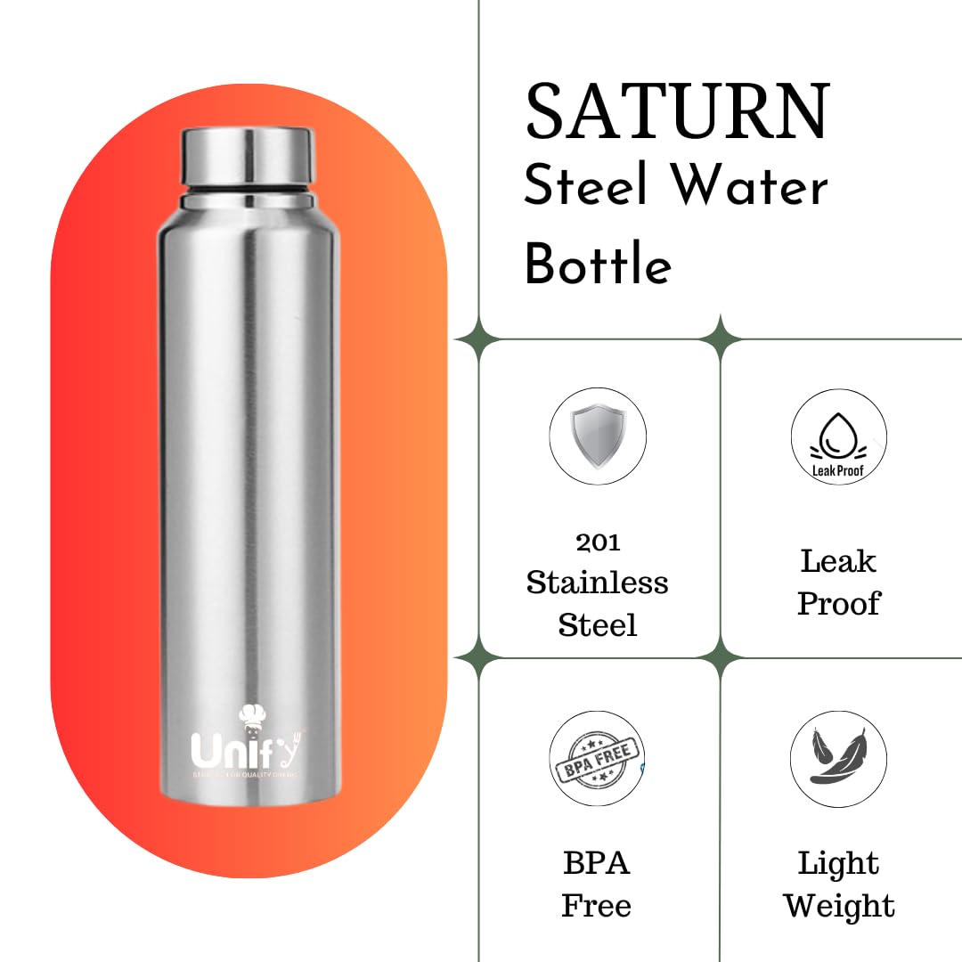 Stainless Steel Water Bottle 950ml (Set of 6, Saturn) | Leak-Proof, Rust-Free, BPA-Free 6SATURNPLAIN 5