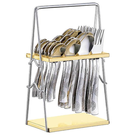 25-Piece Moonpress Premium Stainless Steel Cutlery Set with Stand – Forks, Spoons & Tea Spoons for Stylish Dining Table