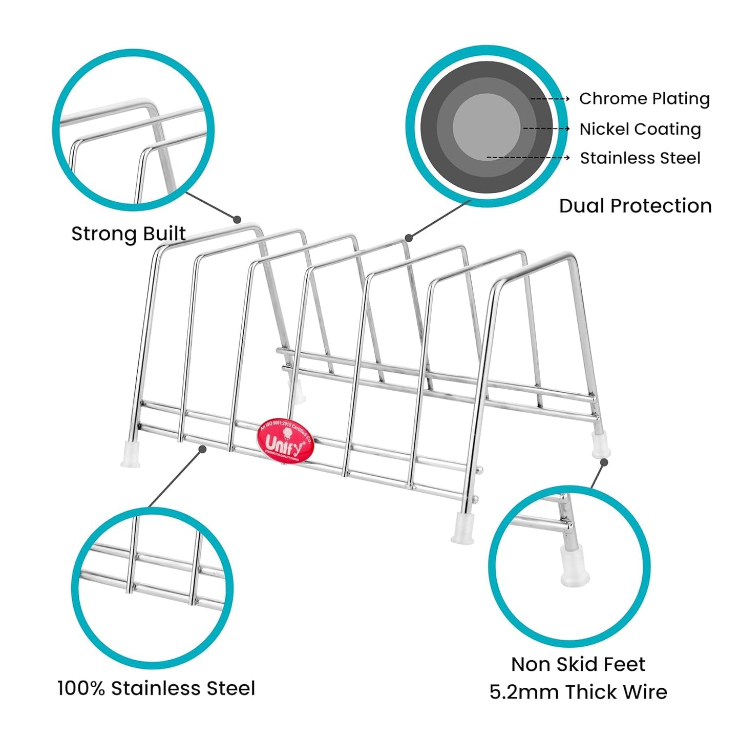 Stainless Steel Countertop Pull-Out Shelf - 6-Section Plate & Lid Holder, SilverTHALISTAND1 4