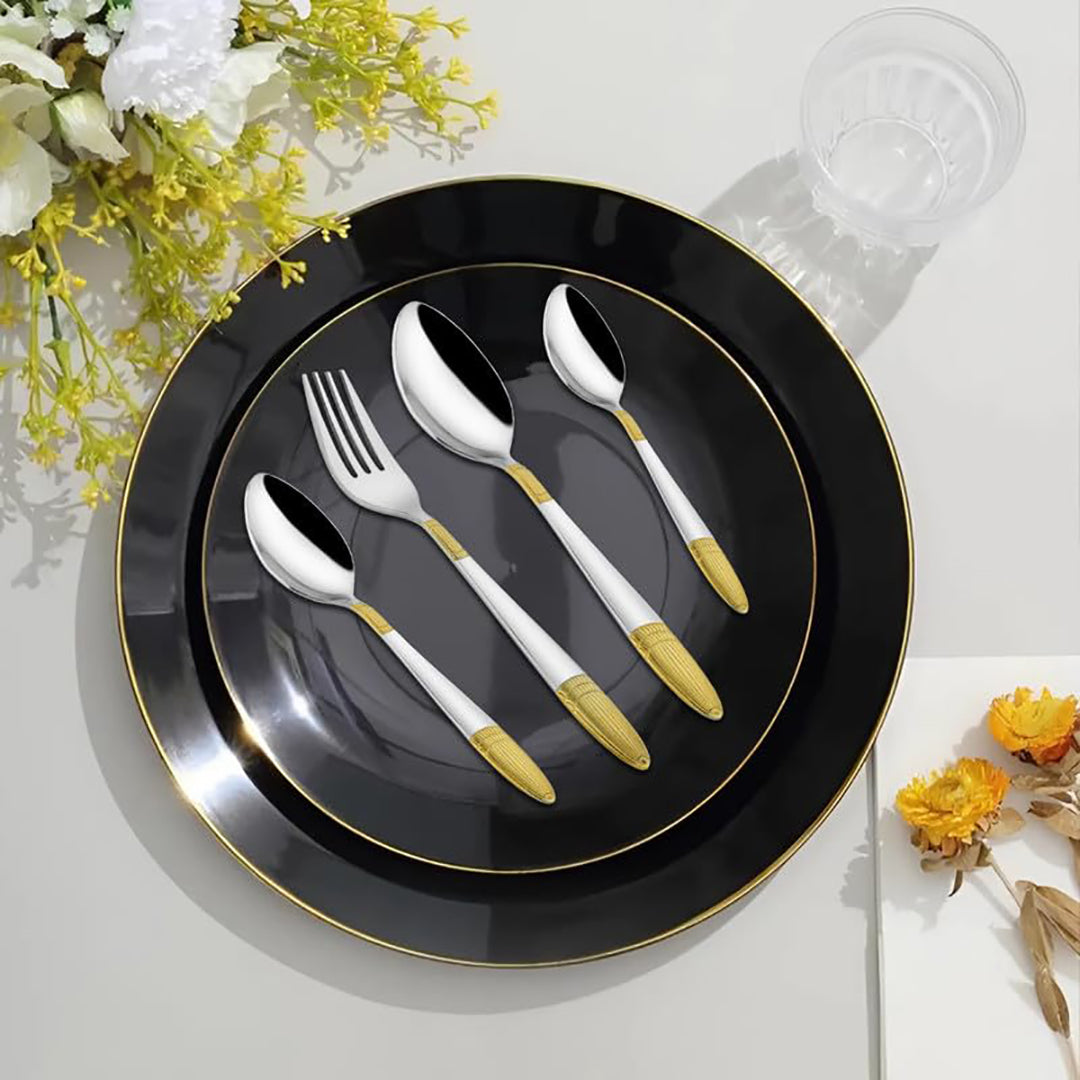 24pc Stainless Steel Golden Cutlery | Gift Box | Ivory Design