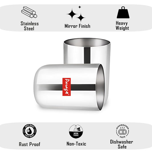 9 Pcs Stainless Steel Heavy Gauge Glass Set - 300ml Scratch Resistant Water & Juice Glasses, Silver