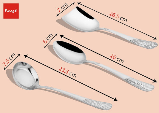 5-Piece Stainless Steel Serving Spoon Set | Heavy Gauge 1.8mm, 2 Soup, 2 Solid & 1 Rice Spoon (Silver, Pack of 5)