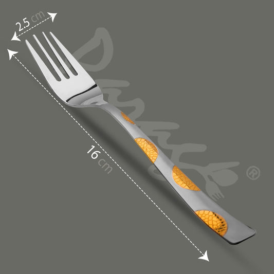 6-Piece Stainless Steel 24K Gold Forks Set, 16 cm | Premium Luxury Dining Cutlery, Moonpress Design, Ideal Gift for Home & Kitchen