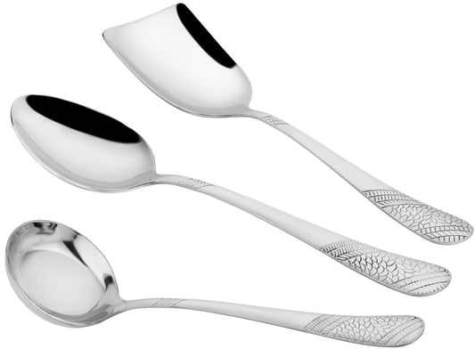 Stainless Steel Serving Spoon Set of 3 | Heavy Gauge Kitchen & Dining Spoons (Silver)
