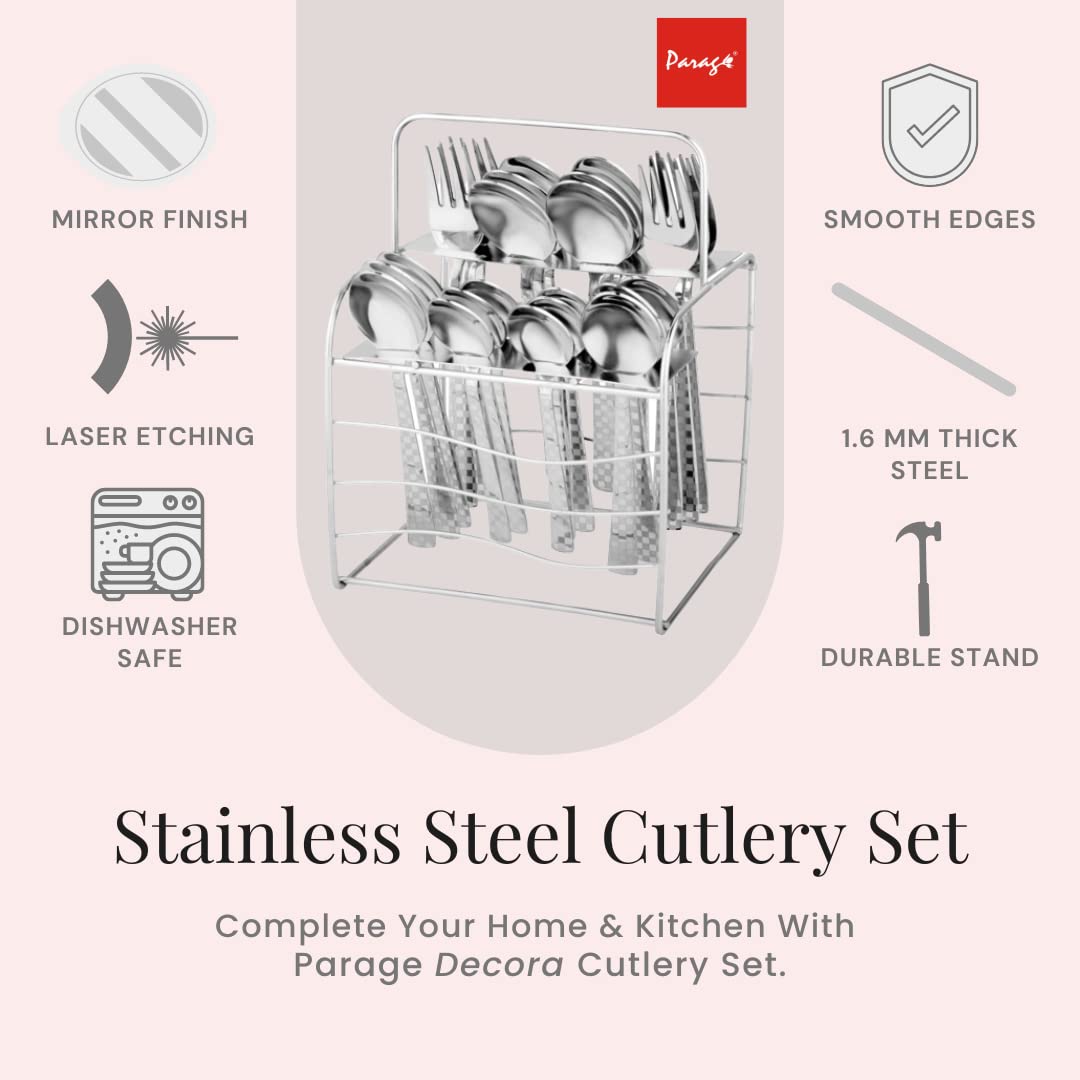 25-Piece Decora Stainless Steel Cutlery Set with Stand | Spoons & Forks for Dining Table, Silver DCRA1011PARAGC 5