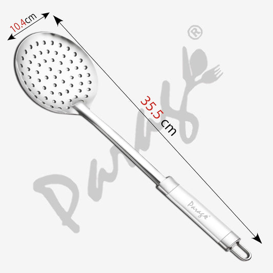 Stainless Steel Kitchen Skimmer | 35.5cm Cooking & Serving Tool - Perfect for Frying & Straining Puris, Nuggets, Rice, Pakodas, Silver Finish