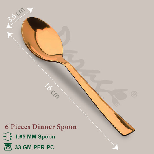 Dinner Spoon Set | 16cm, 6 piece | Stainless Steel | Rose Gold