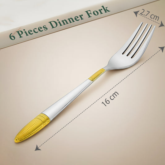 6-Piece Stainless Steel 24K Gold Dinner Forks Set | 16cm Premium Dining Cutlery with Ivory Design - Luxury Tableware for Home & Kitchen