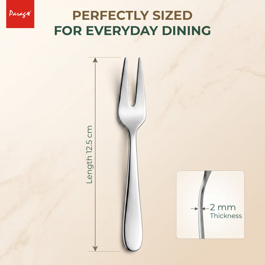 Tiara Stainless Steel Dinner Fork Set of 6, 2MM Heavy Gauge Food Grade Cutlery, 12.5 CM Length, Mirror Finish Silver – Parage