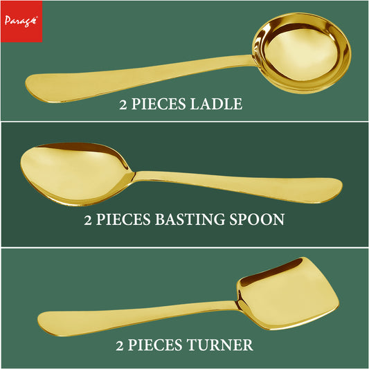 Serving Spoon Set | 6 pcs | Stainless Steel | Gold | Heavy Gauge