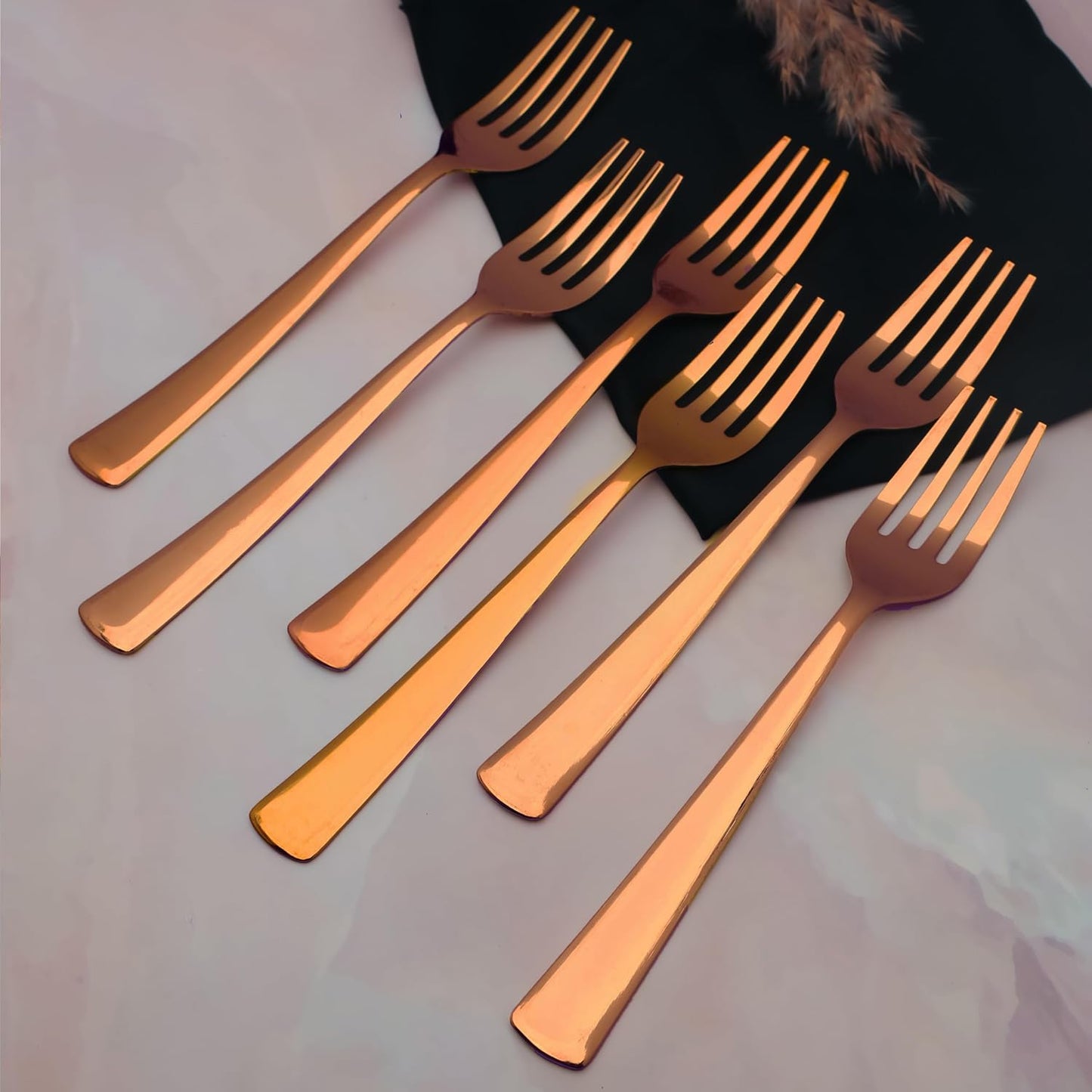 6-Piece Stainless Steel Rose Gold Forks Set | 18.5cm Premium Dining Cutlery - Luxury Table Forks for Home & Kitchen, Gift Set of 6