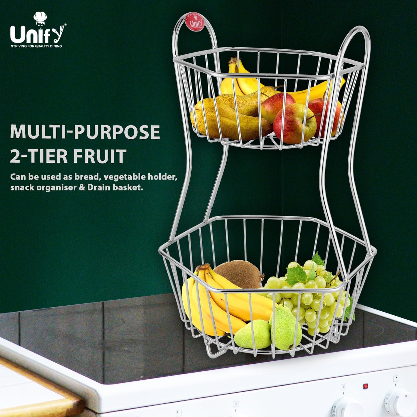 2-Tier Stainless Steel Fruit Basket - Hexagonal, Kitchen & Dining Table StandHEXA2TIER1 4