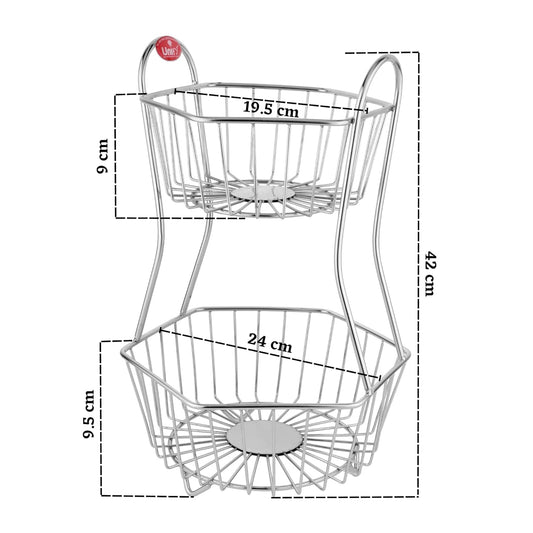 2-Tier Stainless Steel Fruit Basket - Hexagonal, Kitchen & Dining Table Stand