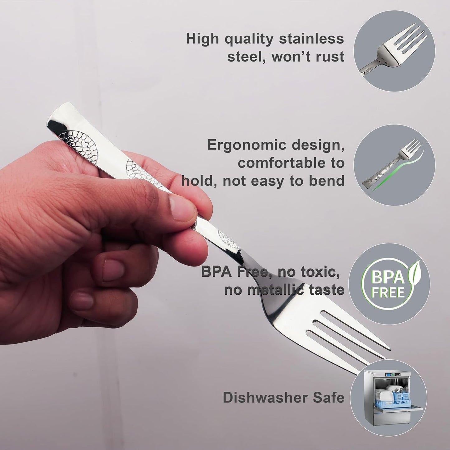 6 Pieces Stainless Steel Forks Set, 19 cm Premium Silver Dining Cutlery with Moonpress Design - Luxury Forks for Home & Kitchen6PPMNPDF1 4