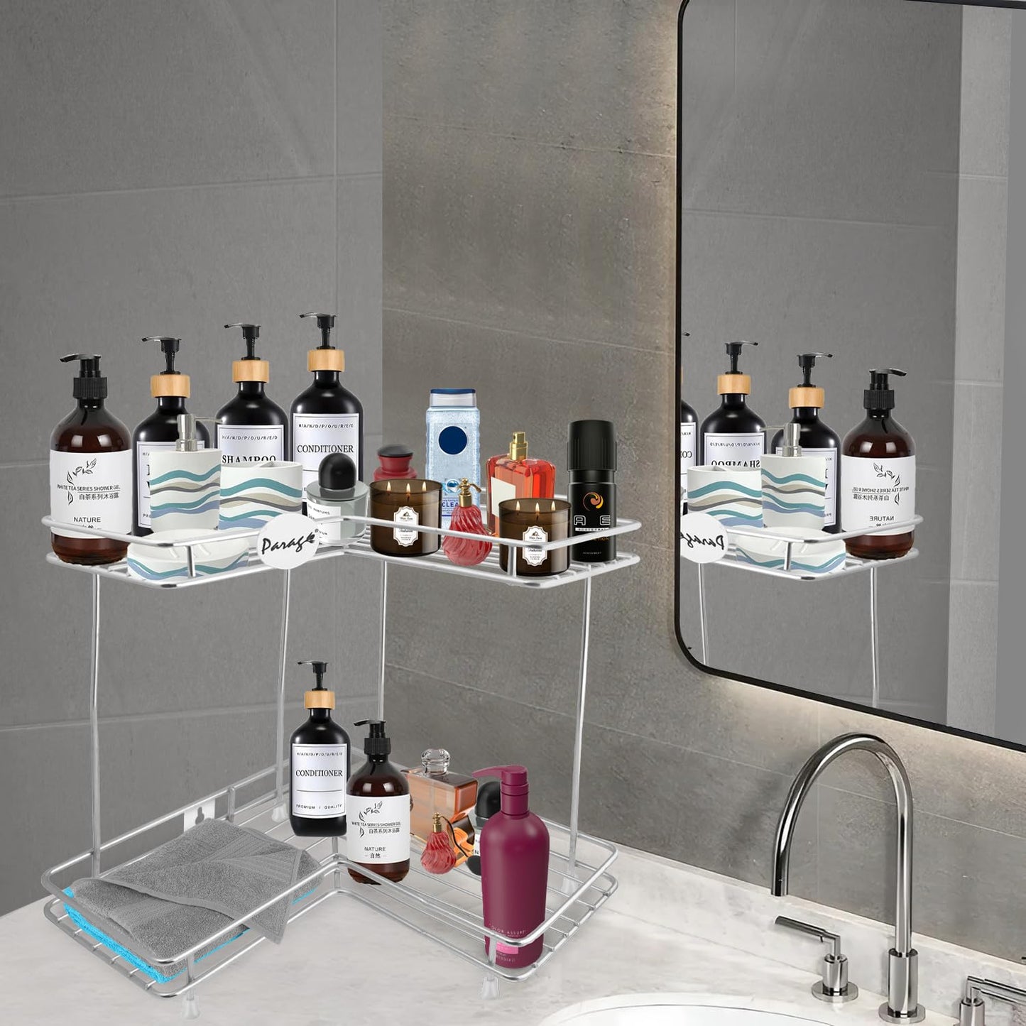 2 Tier Stainless Steel Corner Rack | L Shape Wall Mount Kitchen Shelf CORNERL2 5