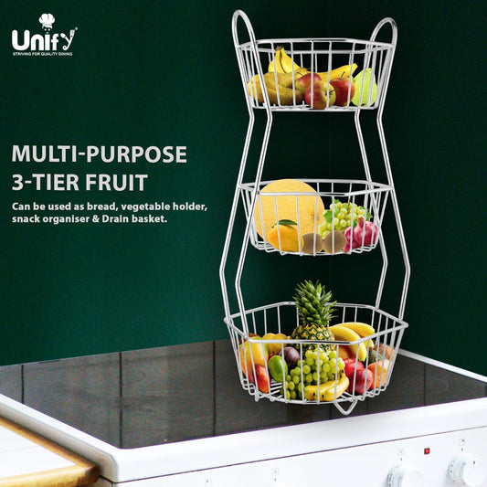 3-Tier Stainless Steel Fruit Basket - Hexagonal, Kitchen & Dining Table Stand