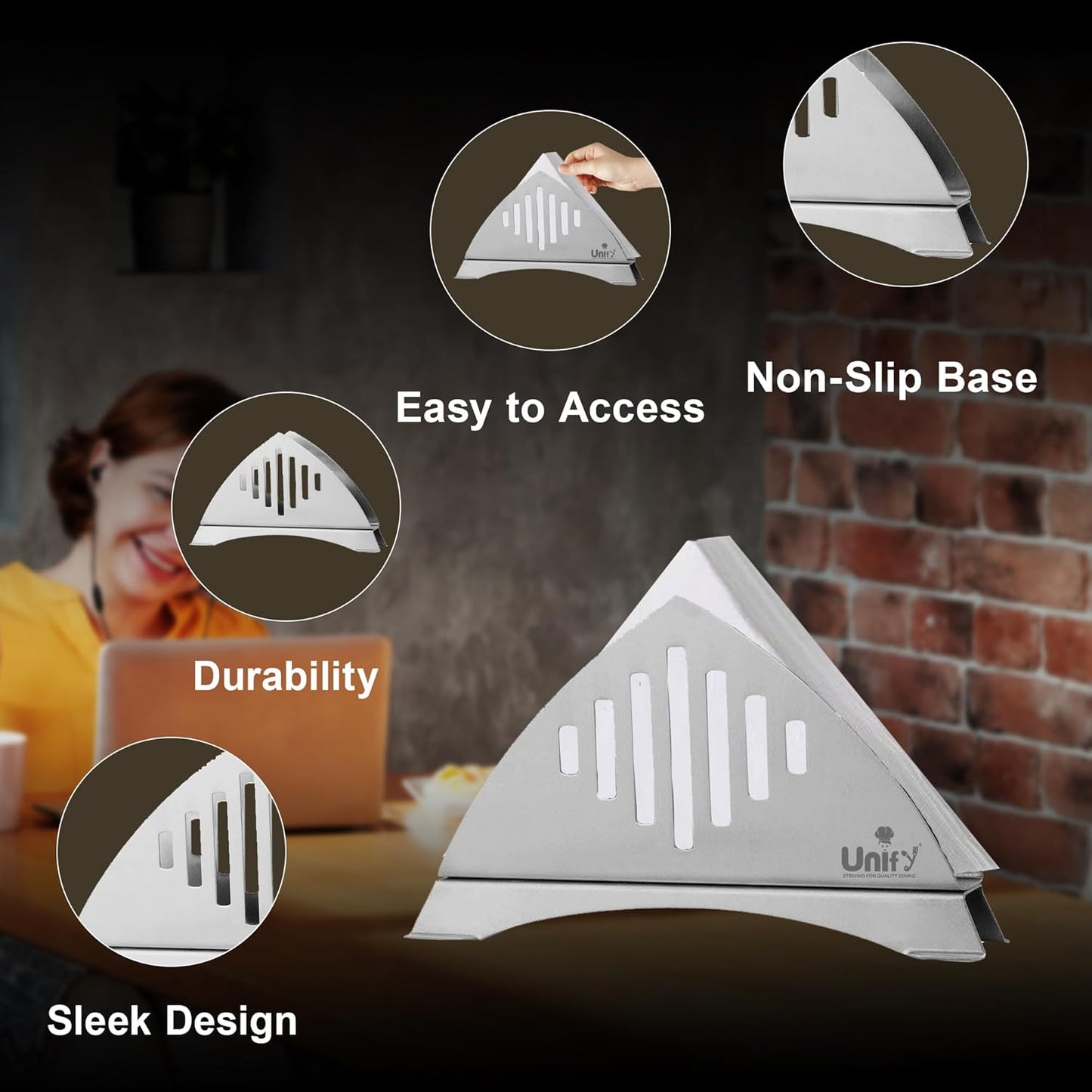 2 Pcs Stainless Steel Napkin Holders - Matt Finish, Slotted Lines, Kitchen & Dining
