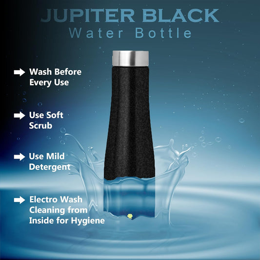Jupiter Black Stainless Steel Water Bottle 950 ml | Leak-Proof Fridge Bottle for Home, Gym & Travel