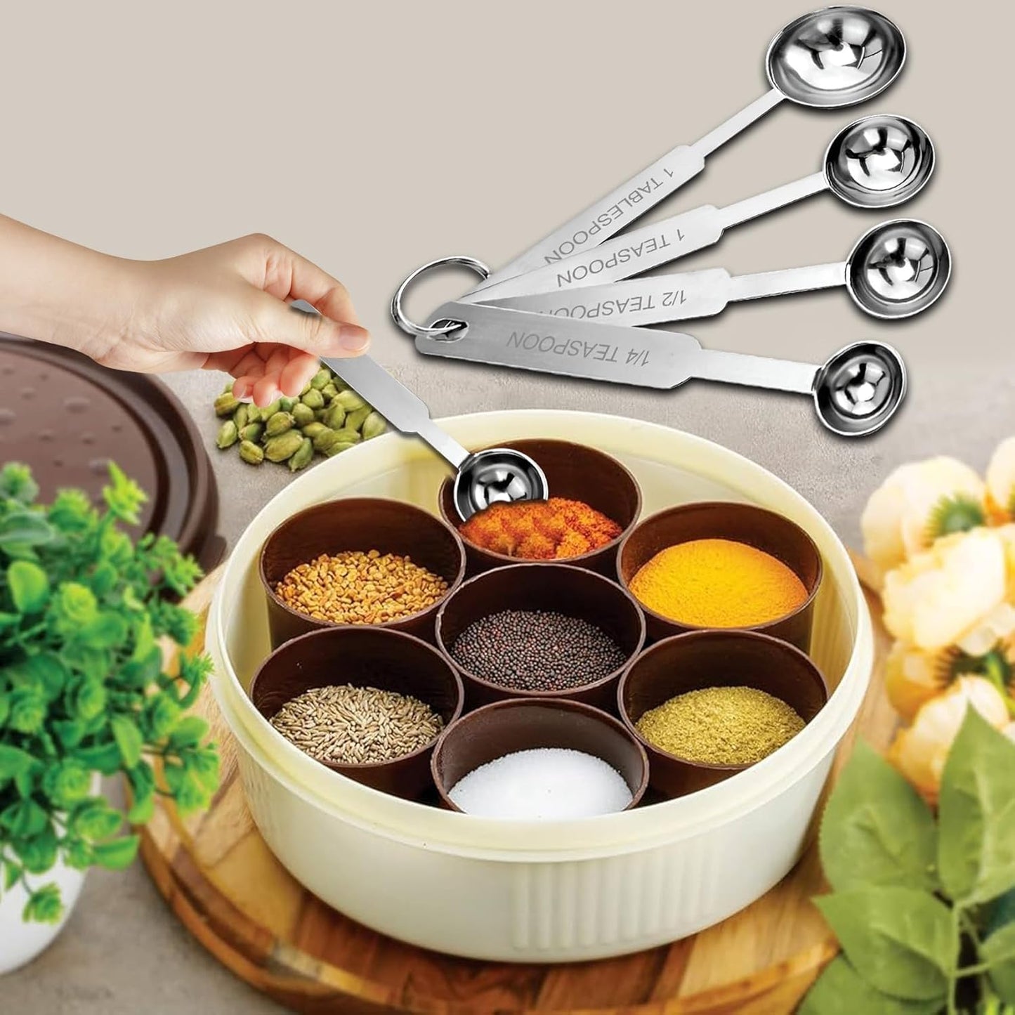 4-Piece Stainless Steel Measuring Spoon Set | Permanent Engraved, Accurate for Dry & Liquid Ingredients, Cooking & BakingHMSRSP1 4