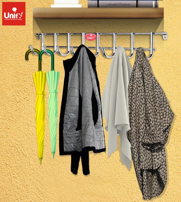 2-Piece Stainless Steel Wall Cloth Hanger with 8 Hooks | Bathroom & Kitchen (Silver) 8HOOKRAIL2 4