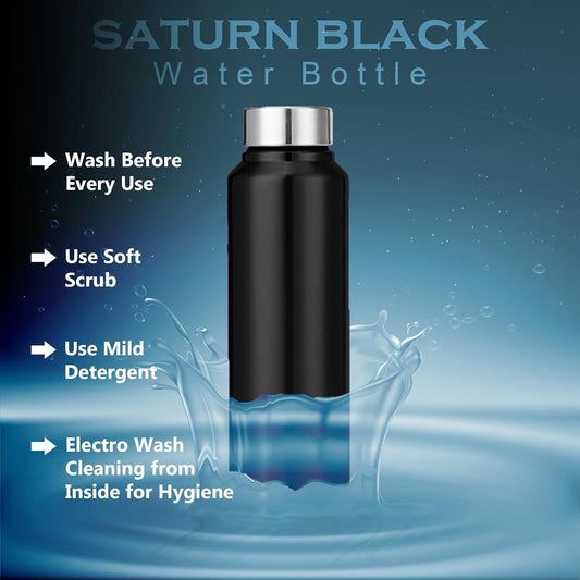 Saturn Stainless Steel Water Bottle 950ml, Black | Leak-Proof Fridge Bottle for Home, Gym & Travel