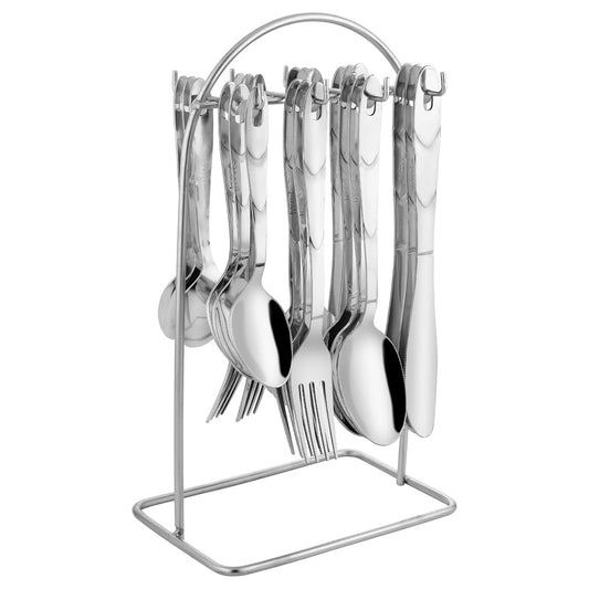 25 Pcs Stainless Steel Cutlery Set with Stand for Home & Kitchen | Silver Set