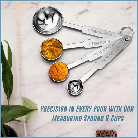 4-Piece Stainless Steel Measuring Spoon Set | Permanent Engraved, Accurate for Dry & Liquid Ingredients, Cooking & Baking