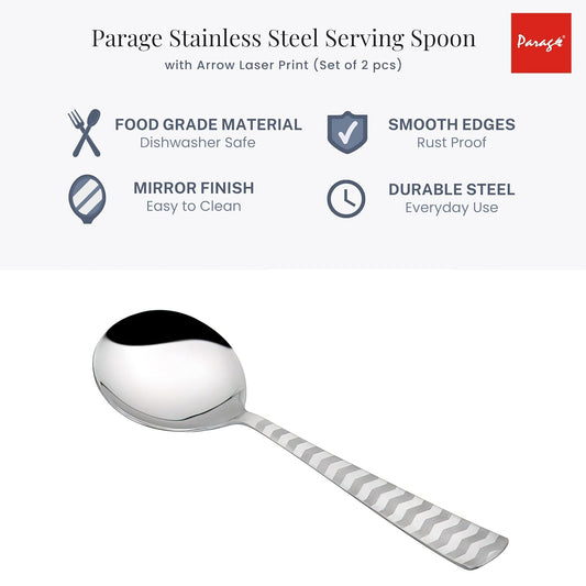 Stainless Steel Serving Spoon Set of 2 | 21 cm Arrow Design for Kitchen & Dining (Silver)