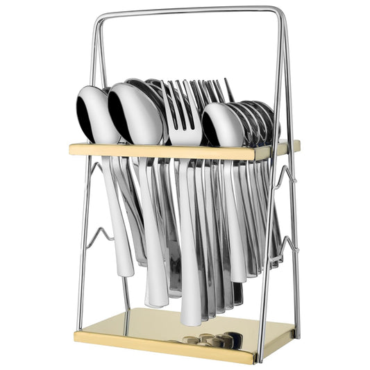25-Piece Impress Design Premium Stainless Steel Cutlery Set with Stand – Forks, Spoons & Tea Spoons for Stylish Dining Table