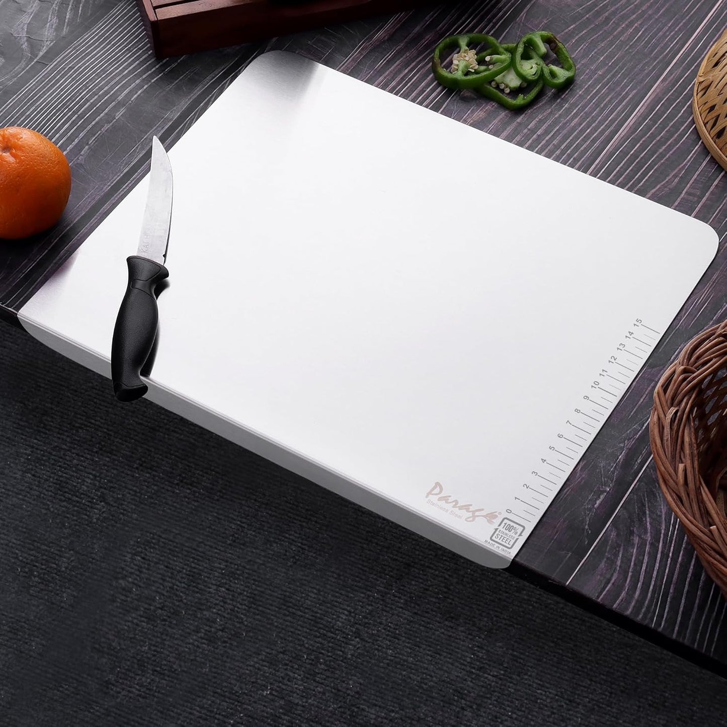 Stainless Steel Countertop Chopping Board - L-Shape 41x31 cm, Heavy Duty, Rust-Free, Kitchen & Professional UseLCB41X311 2