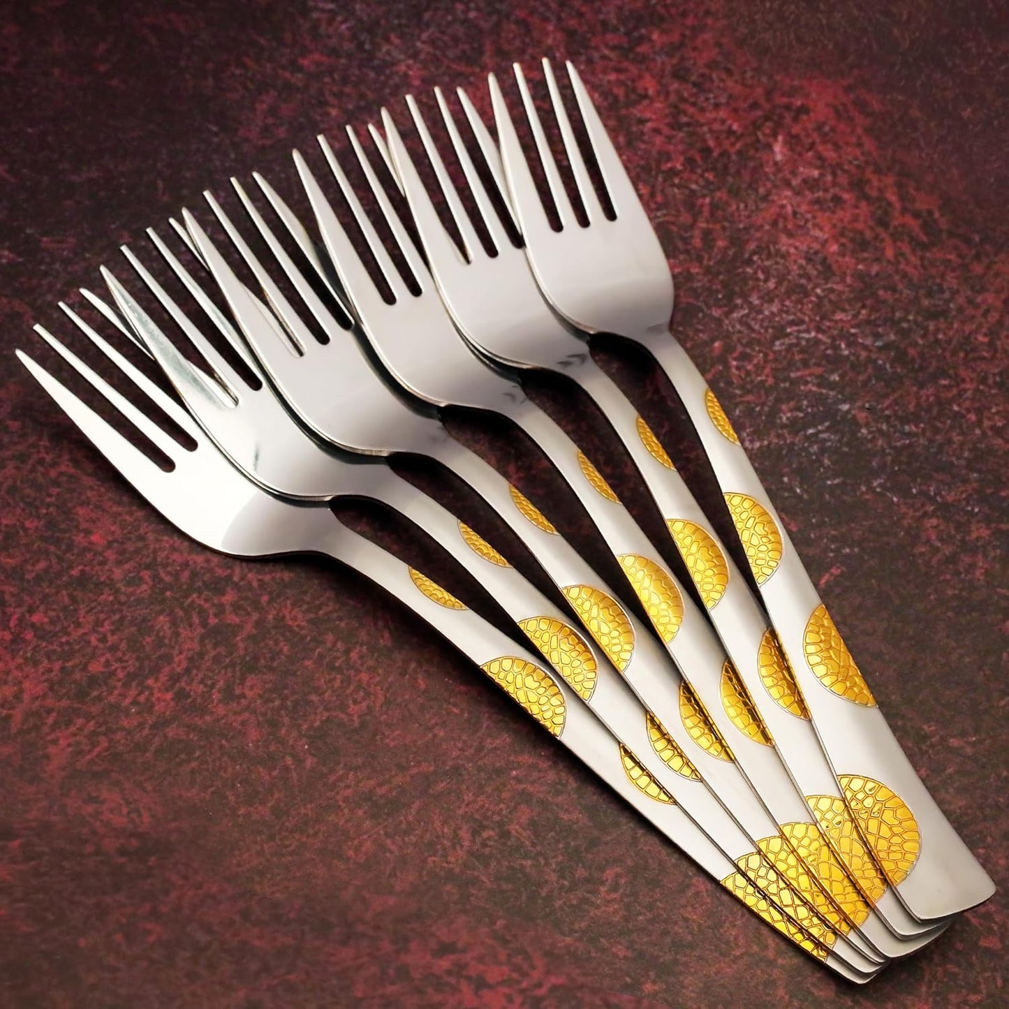 6-Piece Stainless Steel Forks Set | 19cm Premium Silver Dining Cutlery, Moonpress Design, Luxury Forks for Home & Kitchen