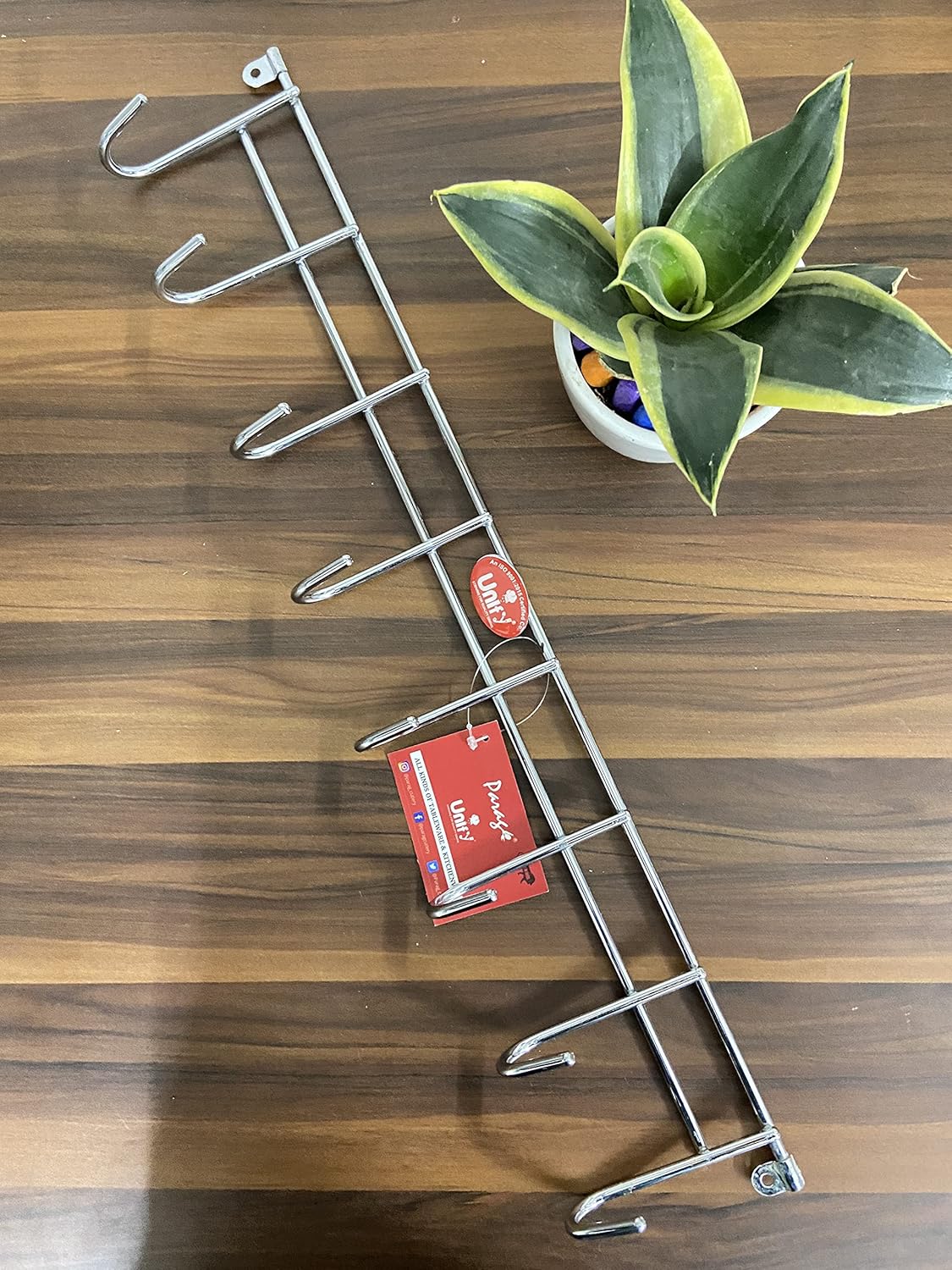 Stainless Steel Wall Cloth Hanger | 8 Hook Door Mounted Rack Silver 8HOOKRAIL 4