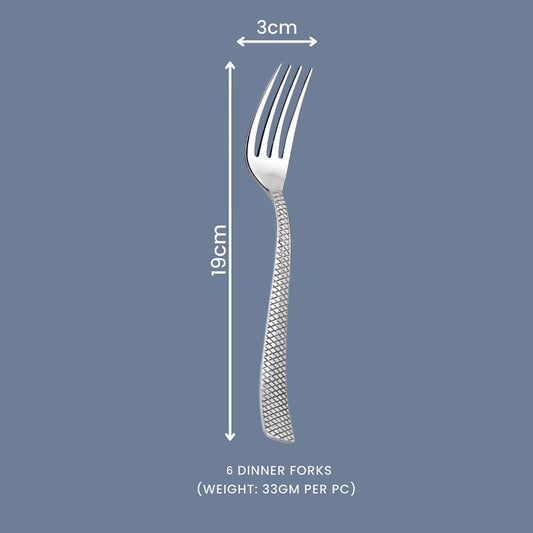 Cutlery Set | 18cm, 6 piece | Stainless Steel | Silver | Zig Zag Design