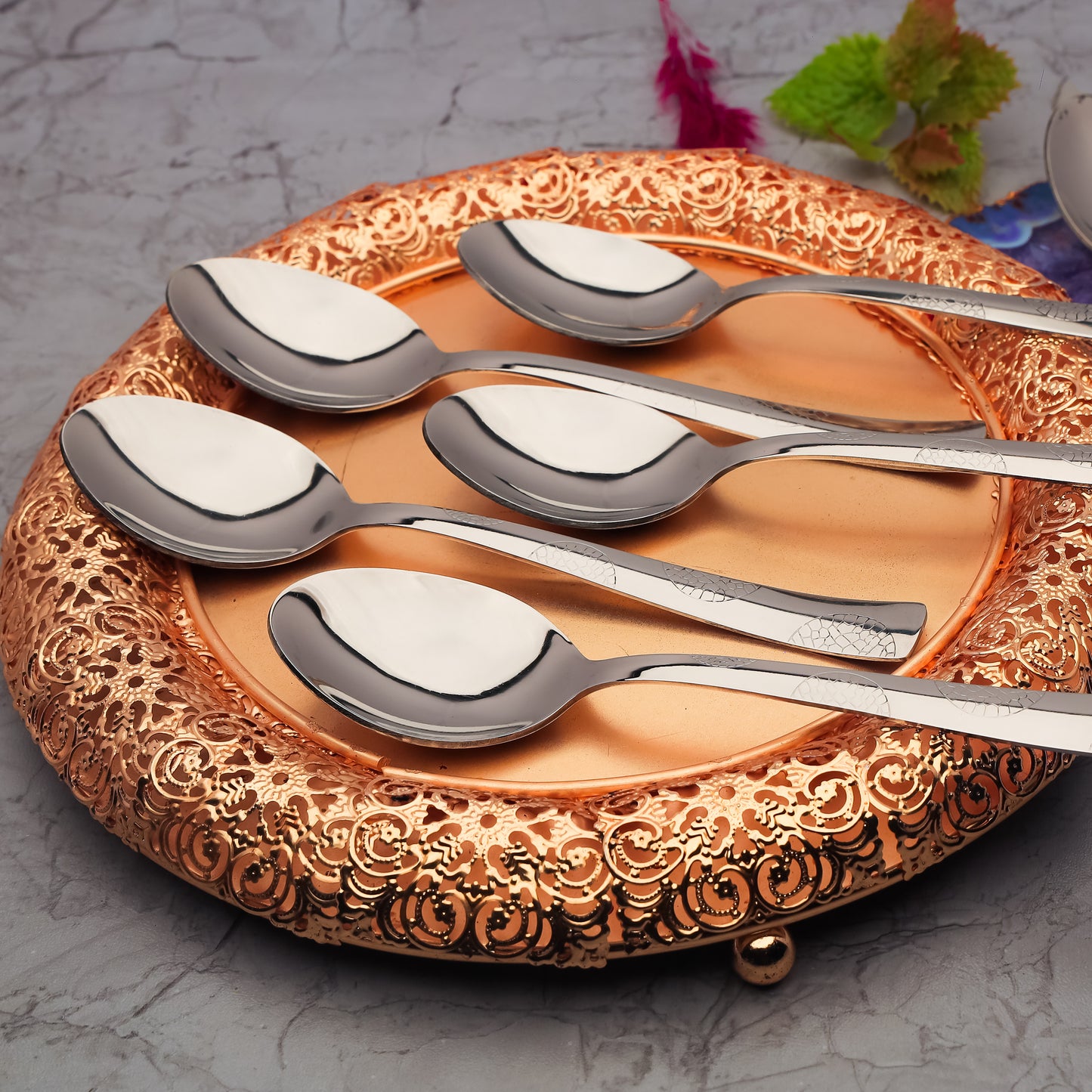 6-Piece Stainless Steel Spoon Set | 18.5cm Premium Large Spoons, Luxury Tableware & Housewarming Gift (Silver), Moonpress Design