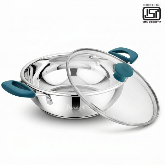 Kadhai & Fry Pan | 2200ml, 24cm | Stainless Steel | Silver