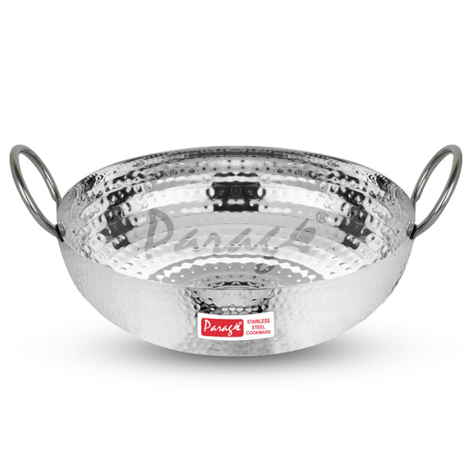 1-Piece Stainless Steel Hammered Kadhai | 1.2L Heavy Bottom for Cooking & Deep Frying, Gas Stove Friendly (Silver)