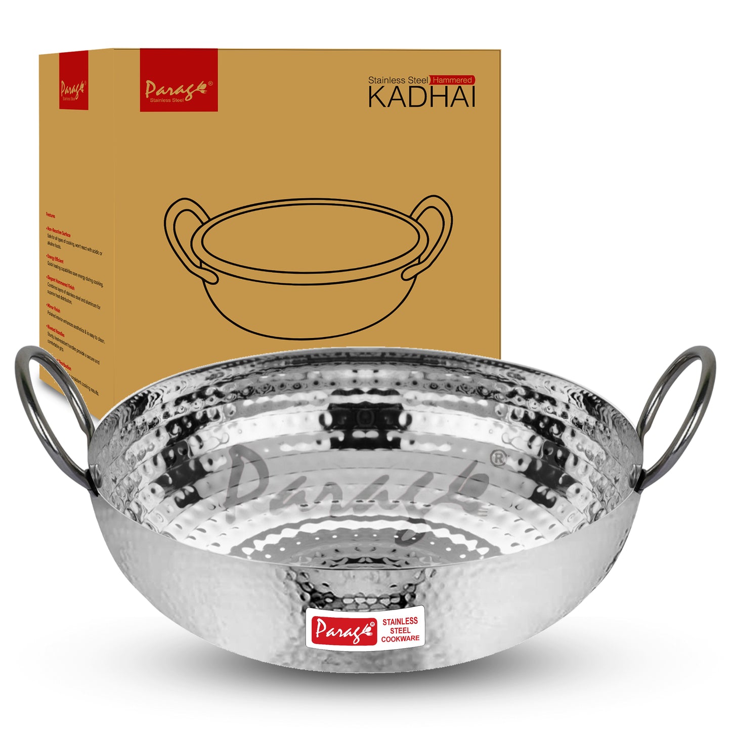 1-Piece Stainless Steel Hammered Kadhai | 1.2L Heavy Bottom for Cooking & Deep Frying, Gas Stove Friendly (Silver)