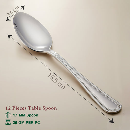 12 Pcs Stainless Steel Dinner Spoon Set | 15.5 cm Juhi Table Spoons Silver