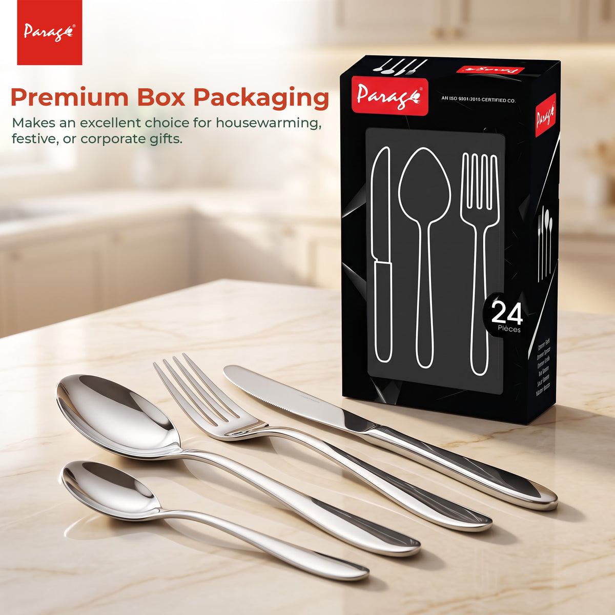 Parage Stainless Steel Premium Jazz Cutlery Set of 24 - Spoons, Forks & Knives – Parage