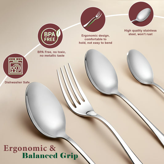 24 Pcs Stainless Steel Cutlery Set for Home & Kitchen - Mirror Finish Tableware Spoons & Forks